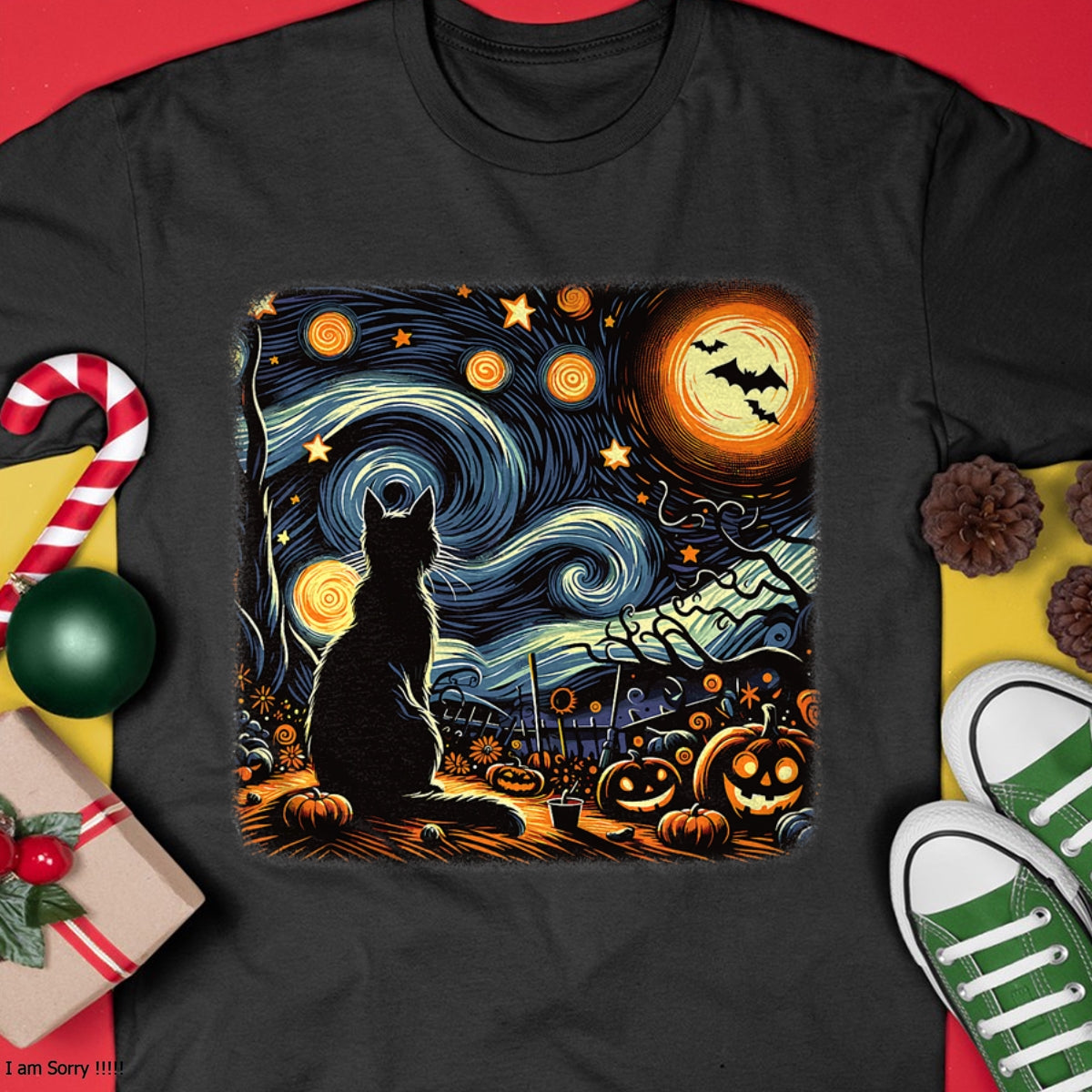 Halloween Black Cat Van Gogh Starry Night Cat Lovers Cat T-Shirt - Halloween Unisex T-Shirt/Hoodie - NGHL00 (Copy)