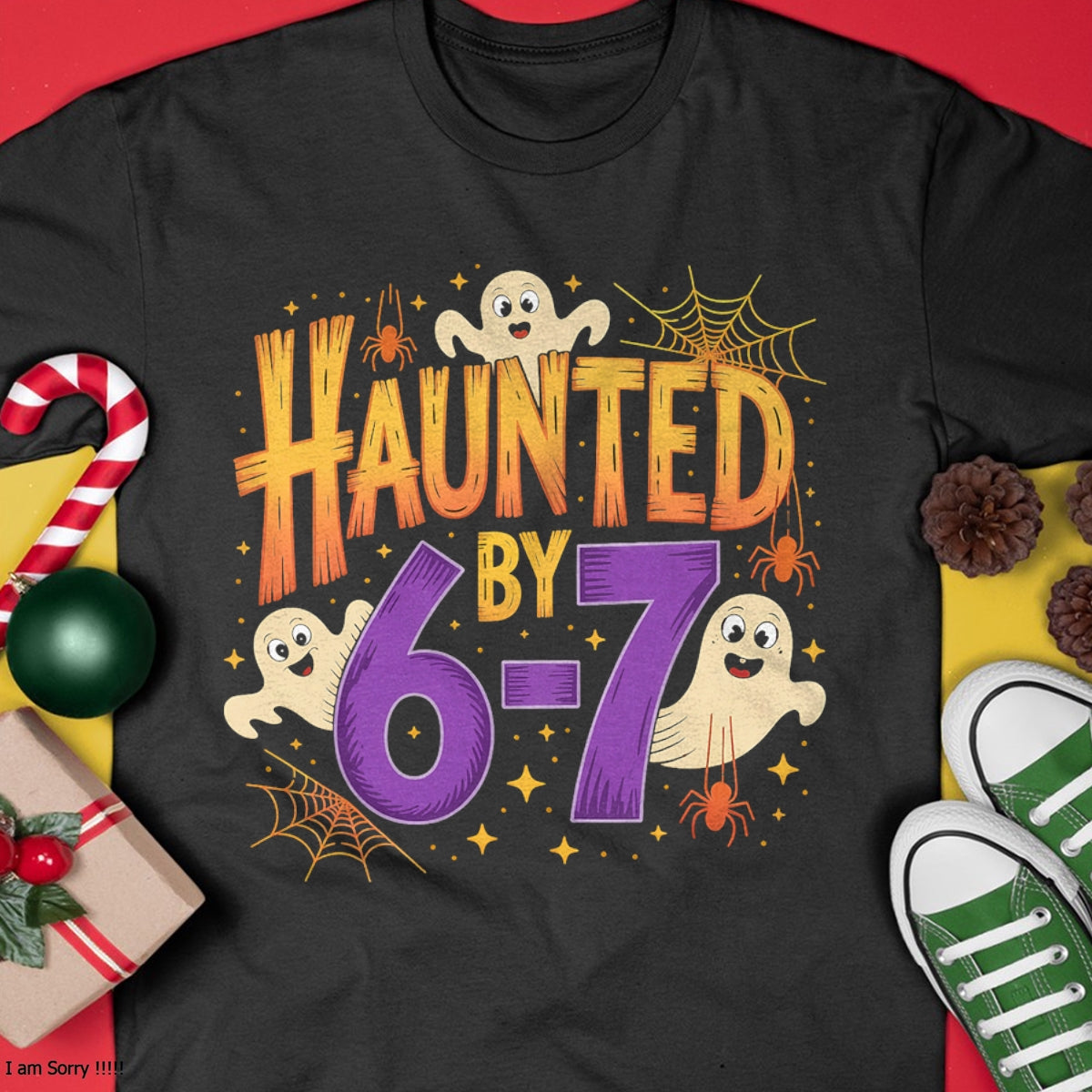 Haunted by 6-7 Halloween Ghosts and Spiders Design T-Shirt - Halloween Unisex T-Shirt/Hoodie - NGHL00
