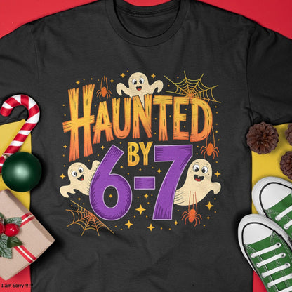 Haunted by 6-7 Halloween Ghosts and Spiders Design T-Shirt - Halloween Unisex T-Shirt/Hoodie - NGHL00
