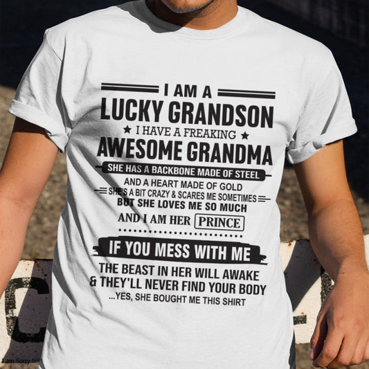 I Am A Lucky Grandson T-Shirt – Birthday Gift From Grandma / Woman - NGHL00 (SKU11-29-00)