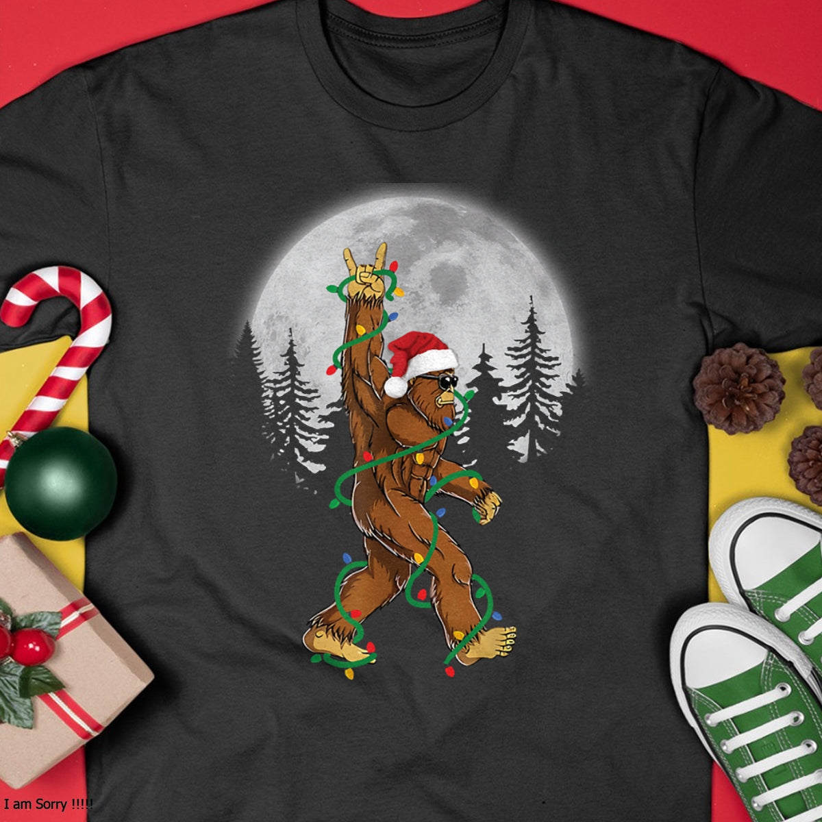 Bigfoot Santa Christmas Tree Lights Funny Xmas Sasquatch Long Sleeve T-Shirt - Christmas Unisex T-Shirt/Hoodie/Sweatshirt - NGHL00
