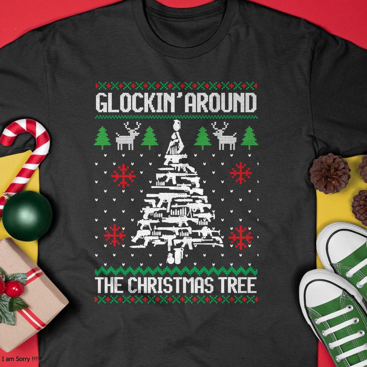 Funny Guns Ugly Christmas Sweaters for Gun Lovers Men Women T-Shirt - Christmas Unisex T-Shirt/Hoodie/Sweatshirt - NGHL00