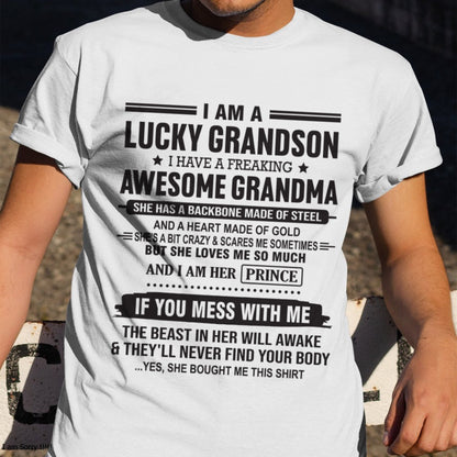 I Am A Lucky Grandson T-Shirt – Birthday Gift From Grandma / Woman - NGHL00 (SKU11-29-00)