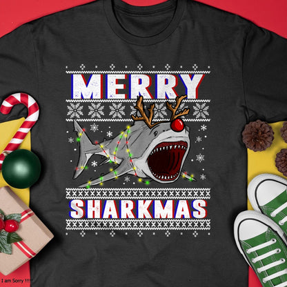 Funny Sharkmas Shark Ugly Christmas Sweaters T-Shirt - Christmas Unisex T-Shirt/Hoodie/Sweatshirt - NGHL00