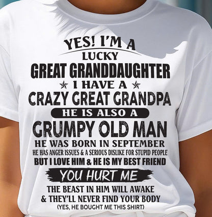 SEPTEMBER - LUCKY GREAT GRANDDAUGHTER OF CRAZY GREAT GRANDPA - PERFECT GIFT FROM GREAT GRANDPA - NGHL09 (SKU12-287-09)