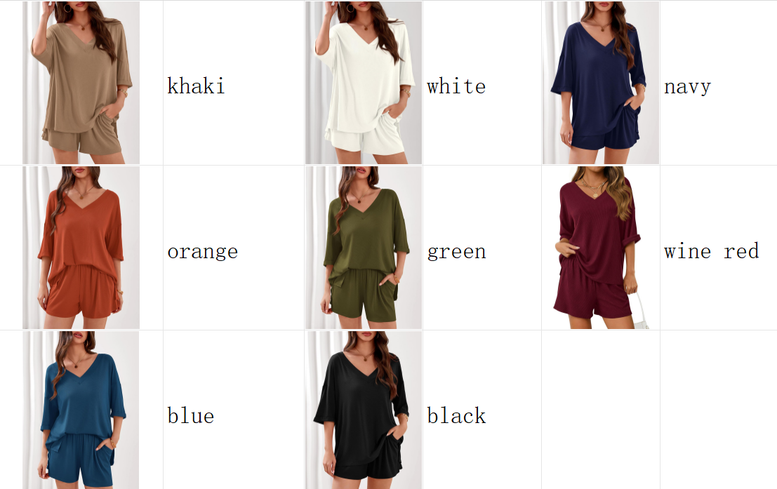 Ribbed V-Neck Lounge Set - A09-764 W03 - GIA MOI