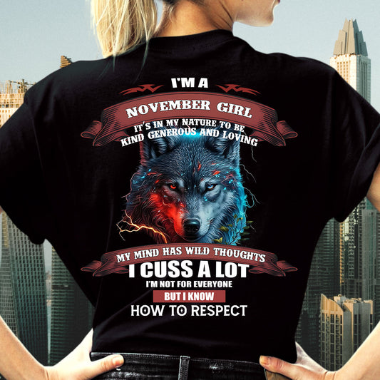 NOVEMBER - KIND, GENEROUS AND LOVING GIRL - BIRRTHDAY T-SHIRT FOR WOMAN - NGHL11 (SKU12-300-11)