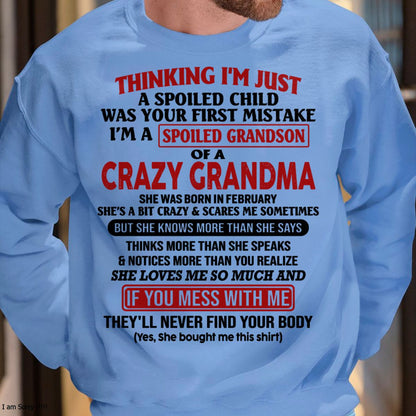 FEBRUARY - I'M A SPOILED GRANDSON OF A CRAZY GRANDMA - From Grandma - NGHL02 (SKU-GMS1-NTT02)