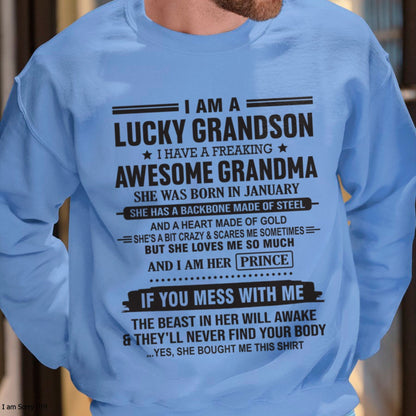 I Am A Lucky Grandson T-Shirt – Birthday Gift From January Grandma / Woman - NGHL01 (SKU11-29-01)