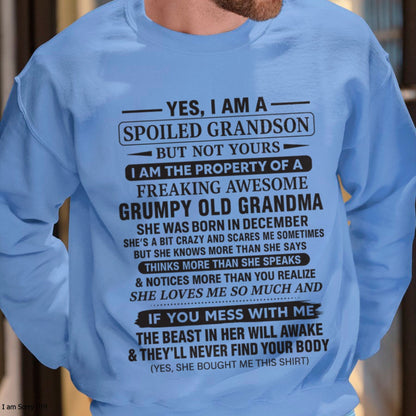 Yes I’m A Stubborn Grandson T-Shirt – Birthday Gift From December Grandma / Woman - NGHL12 (SKU10-171-12)