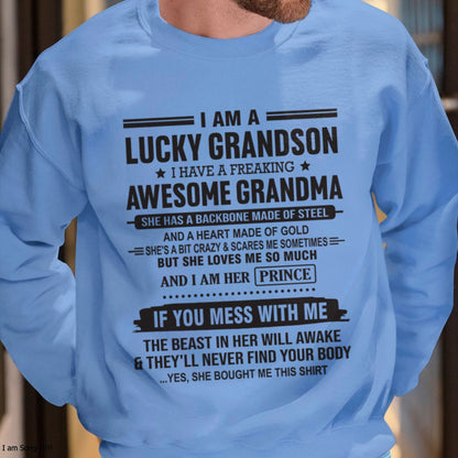 I Am A Lucky Grandson T-Shirt – Birthday Gift From Grandma / Woman - NGHL00 (SKU11-29-00)