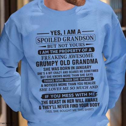 Yes I’m A Stubborn Grandson T-Shirt – Birthday Gift From February Grandma / Woman - NGHL02 (SKU10-171-02)