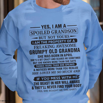 Yes I’m A Stubborn Grandson T-Shirt – Birthday Gift From April Grandma / Woman - NGHL04 (SKU10-171-04)
