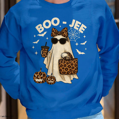 Coquette Leopard Ghost Coffee Boo JEE Halloween Boujee Ghost T-Shirt - Halloween Unisex T-Shirt/Hoodie - NGHL00