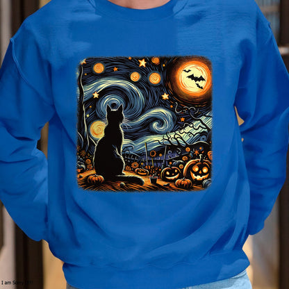 Halloween Black Cat Van Gogh Starry Night Cat Lovers Cat T-Shirt - Halloween Unisex T-Shirt/Hoodie - NGHL00 (Copy)