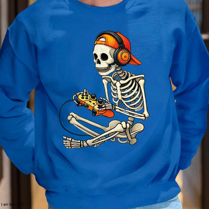 Halloween Skeleton Gamer Video Gaming Boys Men Kids Tees T-Shirt - Halloween Unisex T-Shirt/Hoodie - NGHL00