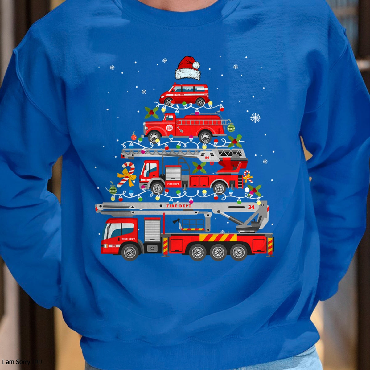Firefighter Fire Truck Christmas Tree Lights Santa Fireman T-Shirt - Christmas Unisex T-Shirt/Hoodie/Sweatshirt - NGHL00
