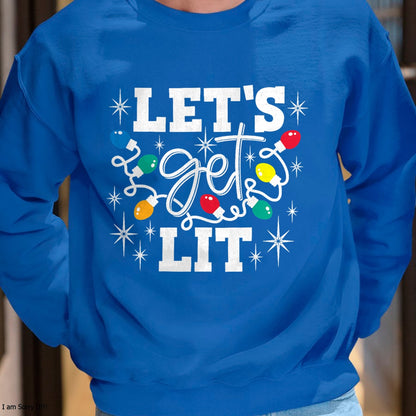 Let's Get Lit Drinking Santa Hat Christmas Lights Funny T-Shirt - Christmas Unisex T-Shirt/Hoodie/Sweatshirt - NGHL00