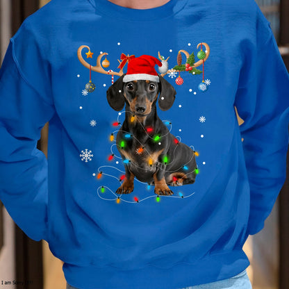 Funny Dachshund Christmas Reindeer Christmas Lights Pajama T-Shirt - Christmas Unisex T-Shirt/Hoodie/Sweatshirt - NGHL00