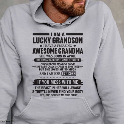 I Am A Lucky Grandson T-Shirt – Birthday Gift From April Grandma / Woman - NGHL04 (SKU11-29-04)