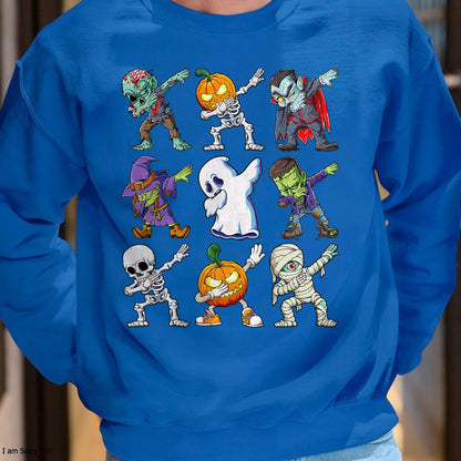 Dabbing Halloween Boys Skeleton Zombie Scary Pumpkin Mummy T-Shirt - Halloween Unisex T-Shirt/Hoodie - NGHL00