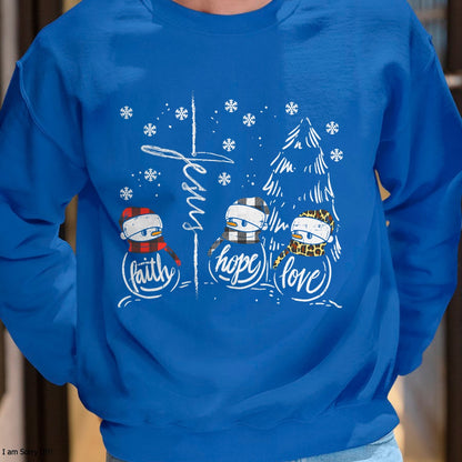 Faith Hope Love Jesus Snowman Plaid Leopard Christmas Gift T-Shirt - Christmas Unisex T-Shirt/Hoodie/Sweatshirt - NGHL00