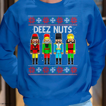 Deez Nuts Nutcracker Ugly Christmas Sweater Funny Xmas T-Shirt - Christmas Unisex T-Shirt/Hoodie/Sweatshirt - NGHL00