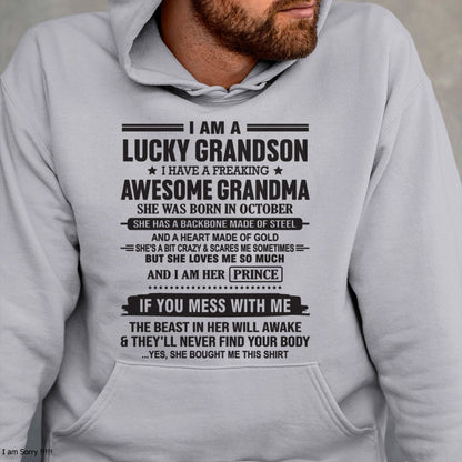 I Am A Lucky Grandson T-Shirt – Birthday Gift From October Grandma / Woman - NGHL10 (SKU11-29-10)