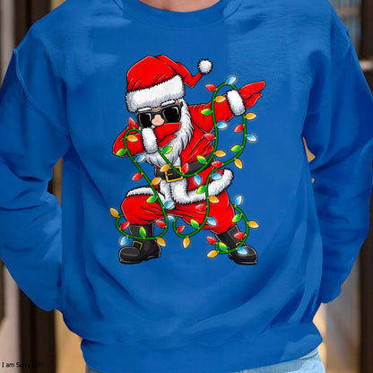 Dabbing Santa Xmas Lights Girls Boys Kids Christmas Gifts T-Shirt - Christmas Unisex T-Shirt/Hoodie/Sweatshirt - NGHL00