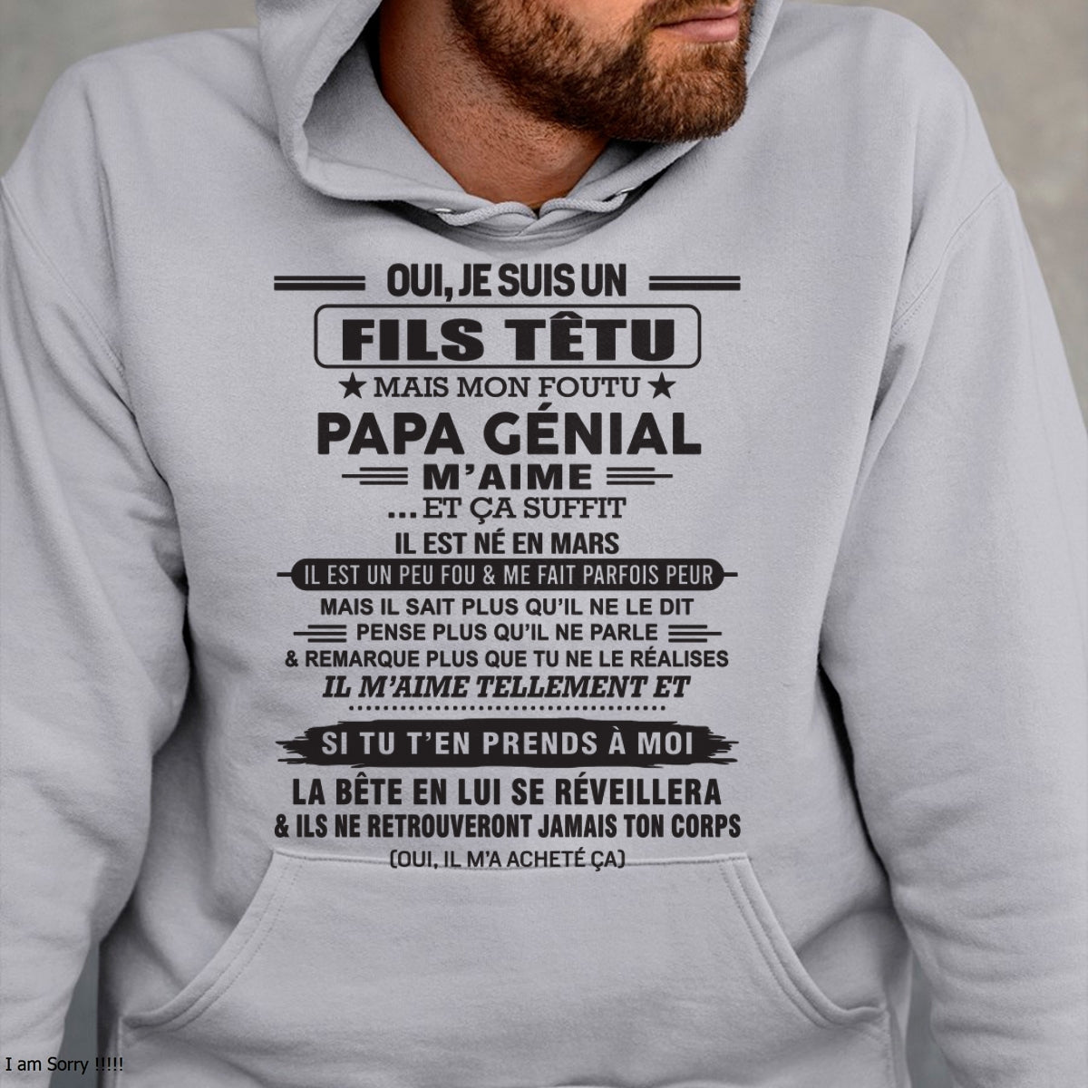MARS - Oui, je suis un garçon têtu – T-shirt | Cadeau d’anniversaire de papa pour son fils - NGHL03 / fr03 (SKU12-260-03)
