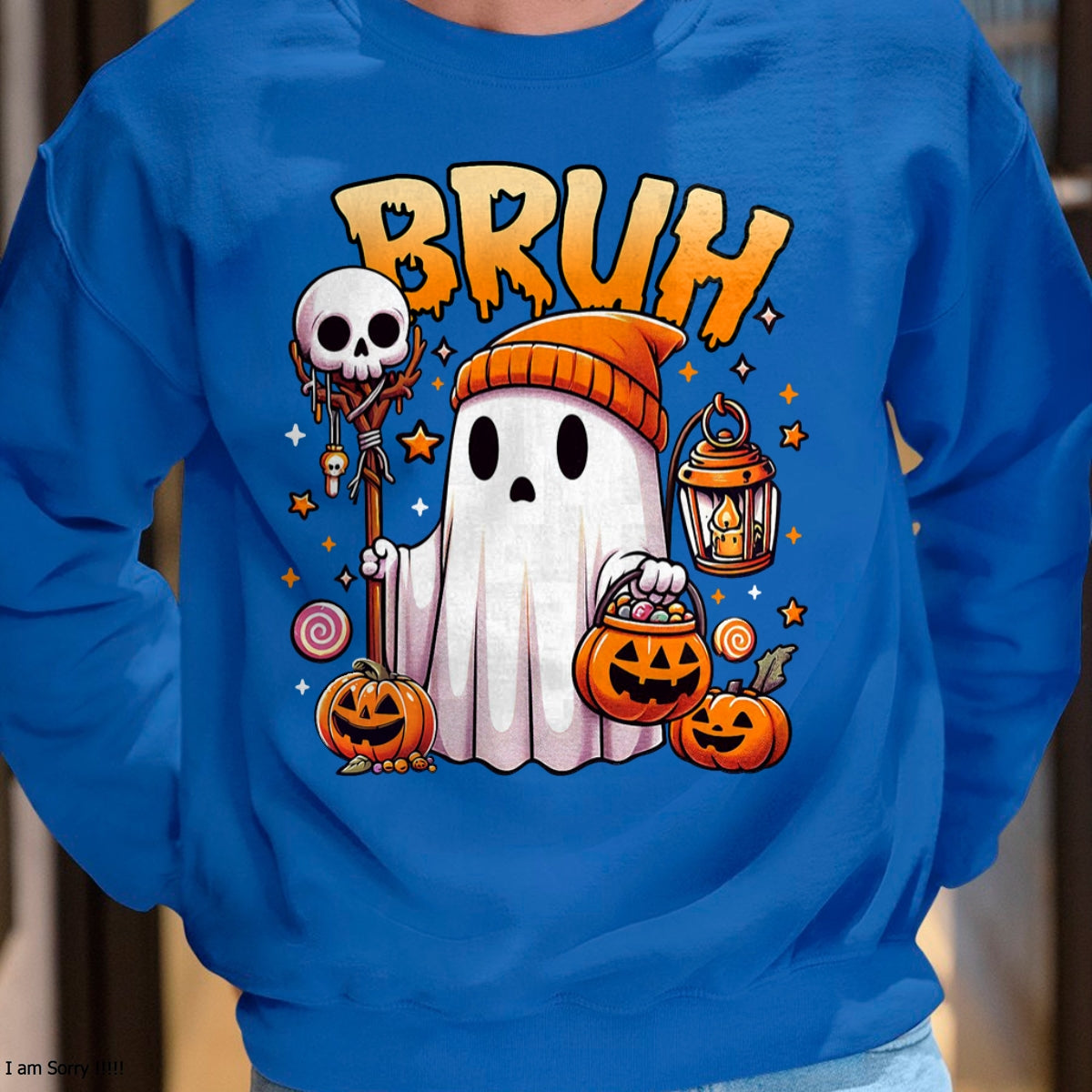Bruh Ghost Halloween Cute Ghost Trick Or Treat Candy Kids T-Shirt - Halloween Unisex T-Shirt/Hoodie - NGHL00