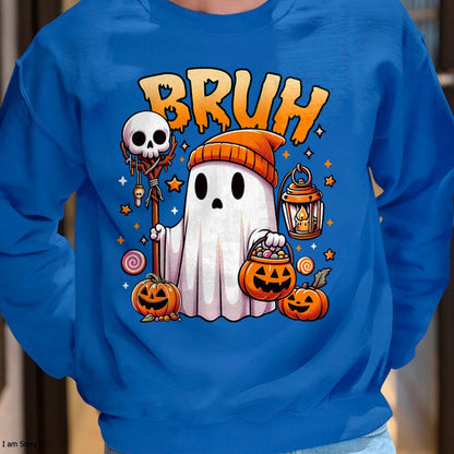 Bruh Ghost Halloween Cute Ghost Trick Or Treat Candy Kids T-Shirt - Halloween Unisex T-Shirt/Hoodie - NGHL00