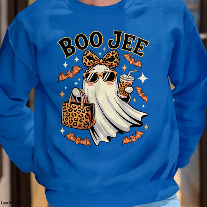 Coquette Leopard Ghost Coffee Boo JEE Halloween Boujee Ghost - Halloween Unisex T-Shirt/Hoodie - NGHL00