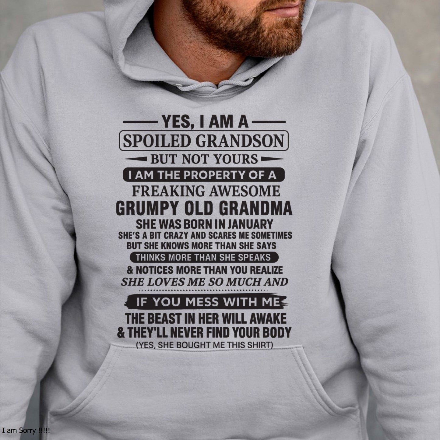 Yes I’m A Stubborn Grandson T-Shirt – Birthday Gift From February Grandma / Woman - NGHL02 (SKU10-171-02)