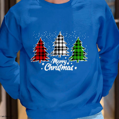 Merry Christmas Tree Xmas Buffalo Plaid Red White Green T-Shirt - Christmas Unisex T-Shirt/Hoodie/Sweatshirt - NGHL00