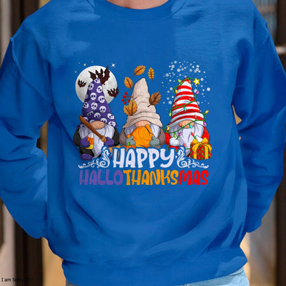 HalloThanksMas Gnomes Halloween Thanksgiving Christmas Happy T-Shirt - Christmas Unisex T-Shirt/Hoodie/Sweatshirt - NGHL00