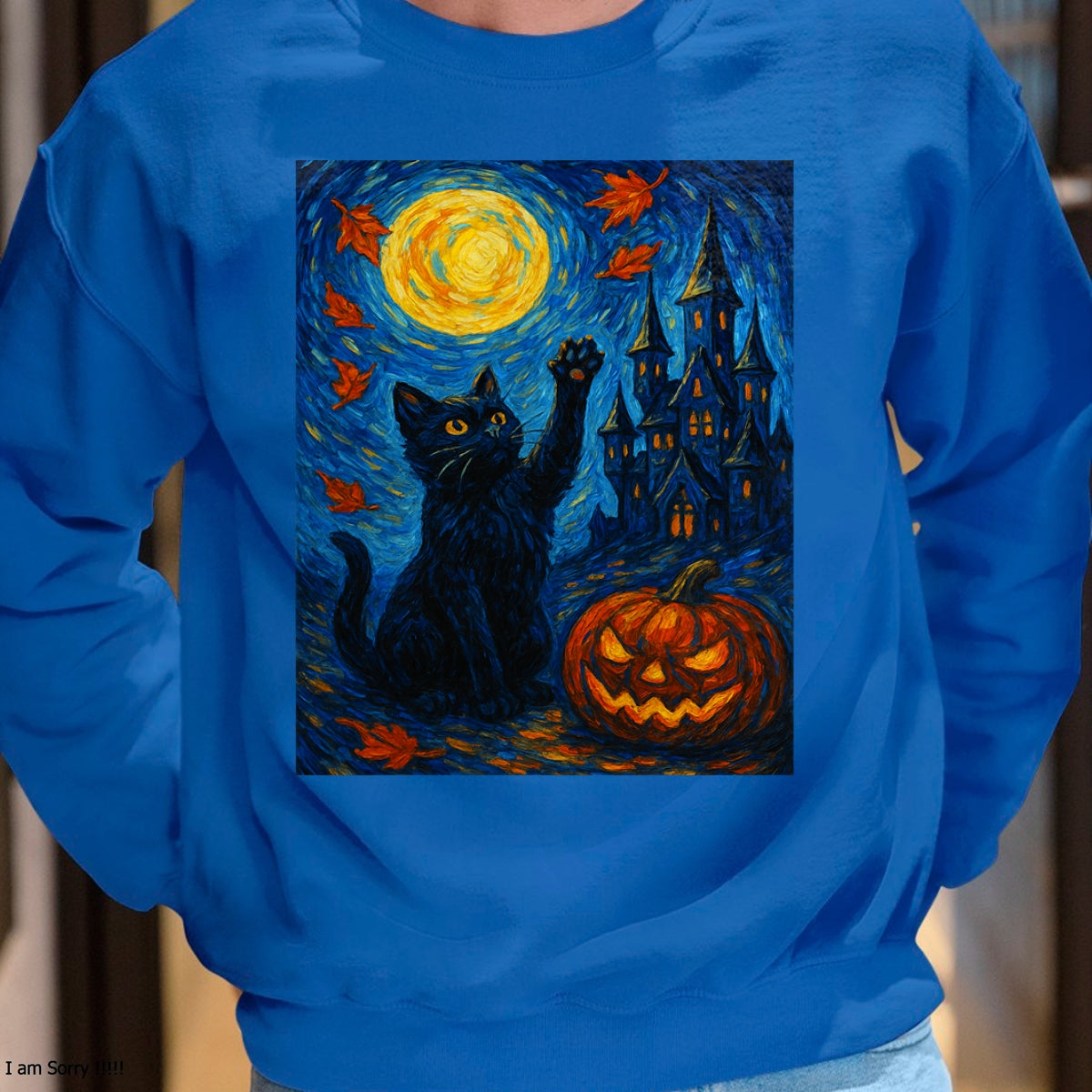 Halloween Van Gogh Starry Night Black Cat Pumpkins T-Shirt - Halloween Unisex T-Shirt/Hoodie - NGHL00