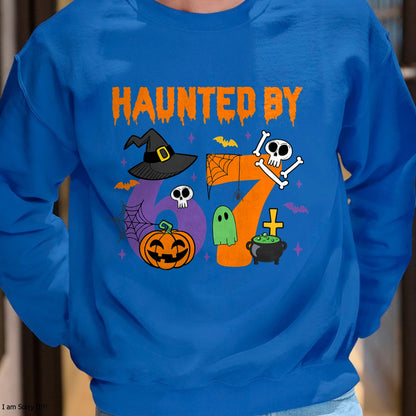 Haunted by 67 – Funny Ghost and Pumpkin Halloween Costume T-Shirt  - Halloween Unisex T-Shirt/Hoodie - NGHL00