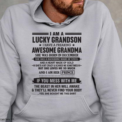 I Am A Lucky Grandson T-Shirt – Birthday Gift From December Grandma / Woman - NGHL12 (SKU11-29-12)