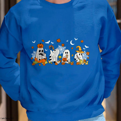 Cute Ghost Drinking Coffee Halloween Fall Ghost Book Reading T-Shirt - Halloween Unisex T-Shirt/Hoodie - NGHL00