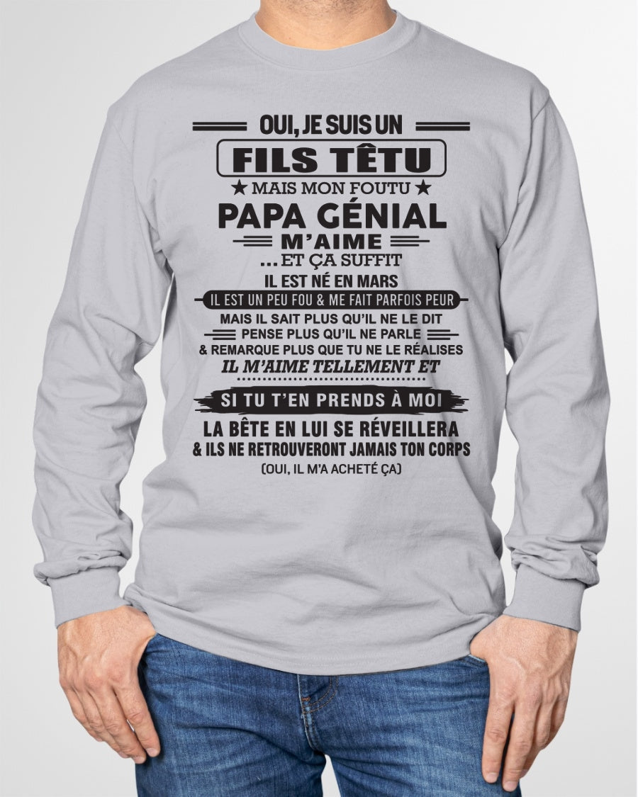MARS - Oui, je suis un garçon têtu – T-shirt | Cadeau d’anniversaire de papa pour son fils - NGHL03 / fr03 (SKU12-260-03)