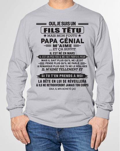 MARS - Oui, je suis un garçon têtu – T-shirt | Cadeau d’anniversaire de papa pour son fils - NGHL03 / fr03 (SKU12-260-03)