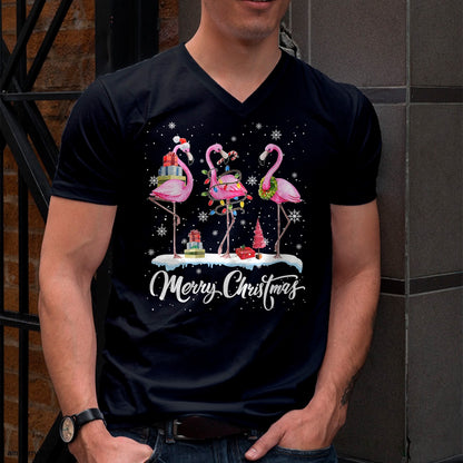 Merry Christmas Hat Santa Flamingo Light Christmas Snow T-Shirt - Christmas Unisex T-Shirt/Hoodie/Sweatshirt - NGHL00
