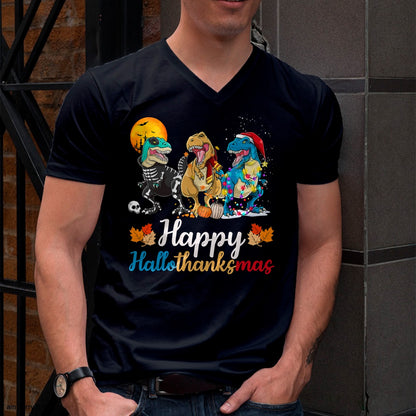 Halloween Thanksgiving Christmas Happy HalloThanksMas T rex T-Shirt - Christmas Unisex T-Shirt/Hoodie/Sweatshirt - NGHL00