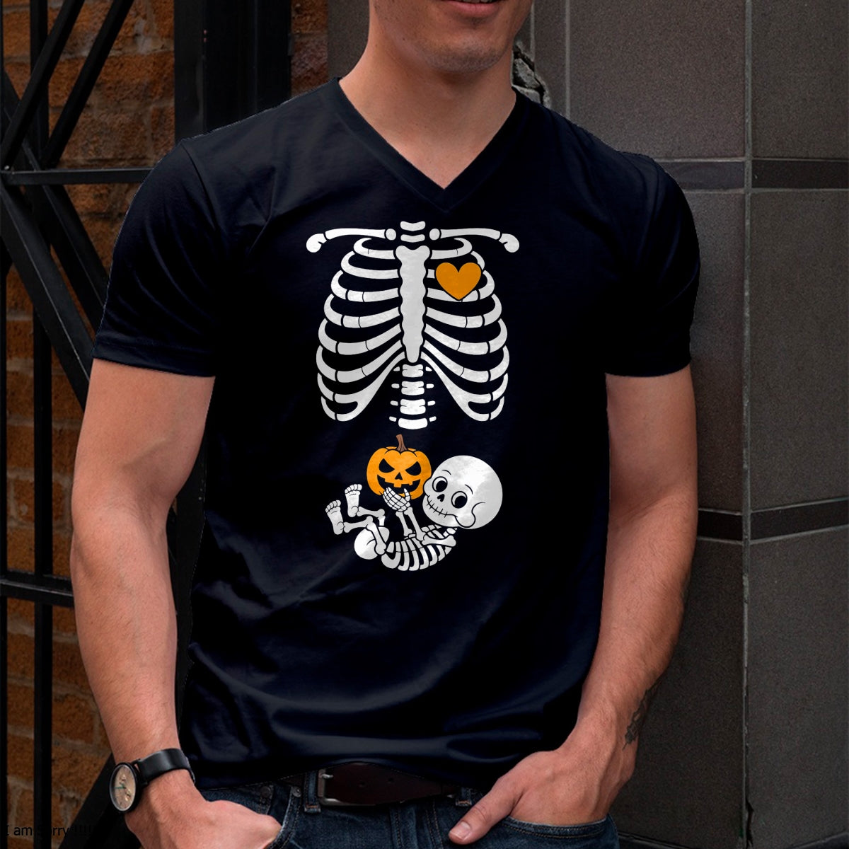 Halloween Skeleton Baby Rib Cage Maternity Pregnant Pumpkin T-Shirt - Halloween Unisex T-Shirt/Hoodie - NGHL00