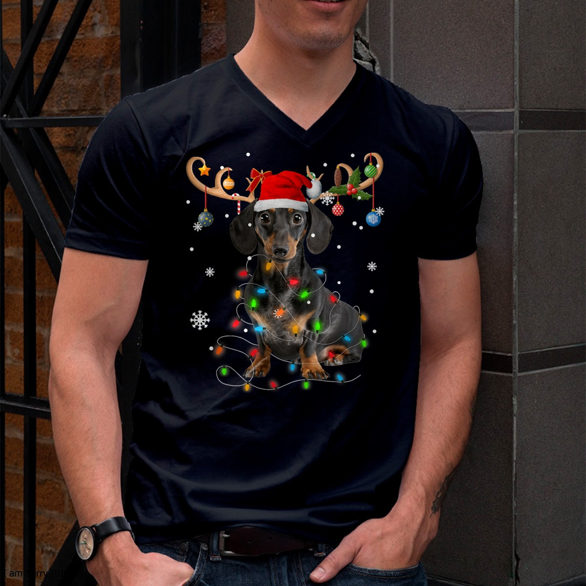 Funny Dachshund Christmas Reindeer Christmas Lights Pajama T-Shirt - Christmas Unisex T-Shirt/Hoodie/Sweatshirt - NGHL00
