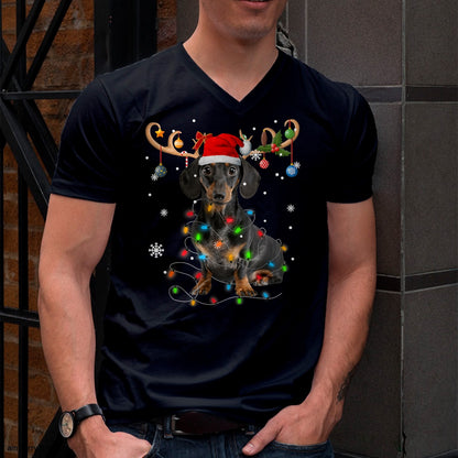 Funny Dachshund Christmas Reindeer Christmas Lights Pajama T-Shirt - Christmas Unisex T-Shirt/Hoodie/Sweatshirt - NGHL00