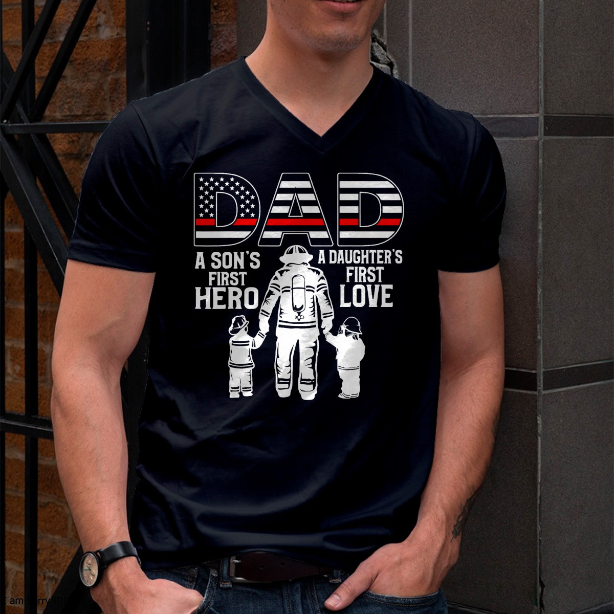 Proud Firefighter Dad Daddy Fireman Dad Father’s day Men T-Shirt - Gift From Dad Unisex T-Shirt/Hoodie - NGHL00 (SKUT-2310EMAILDS-44)