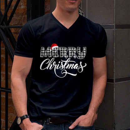 Merry Christmas Buffalo Black and White Plaid for Men Women T-Shirt - Christmas Unisex T-Shirt/Hoodie/Sweatshirt - NGHL00