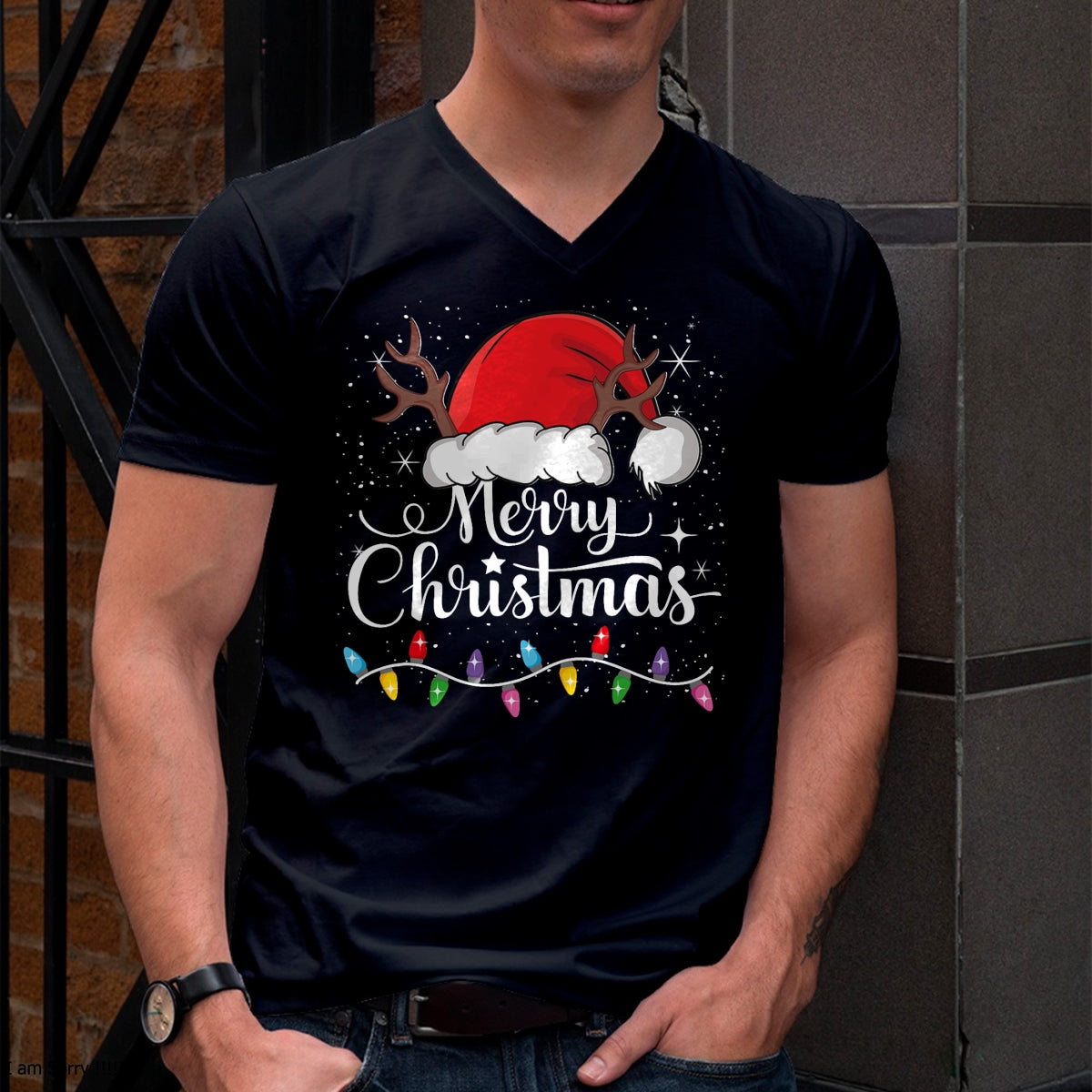 Merry Christmas Red Santa Hat Reindeer Xmas Family Men Women T-Shirt - Christmas Unisex T-Shirt/Hoodie/Sweatshirt - NGHL00